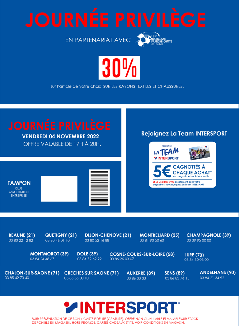 Intersport Journée Privilège le 4 novembre LIGUE